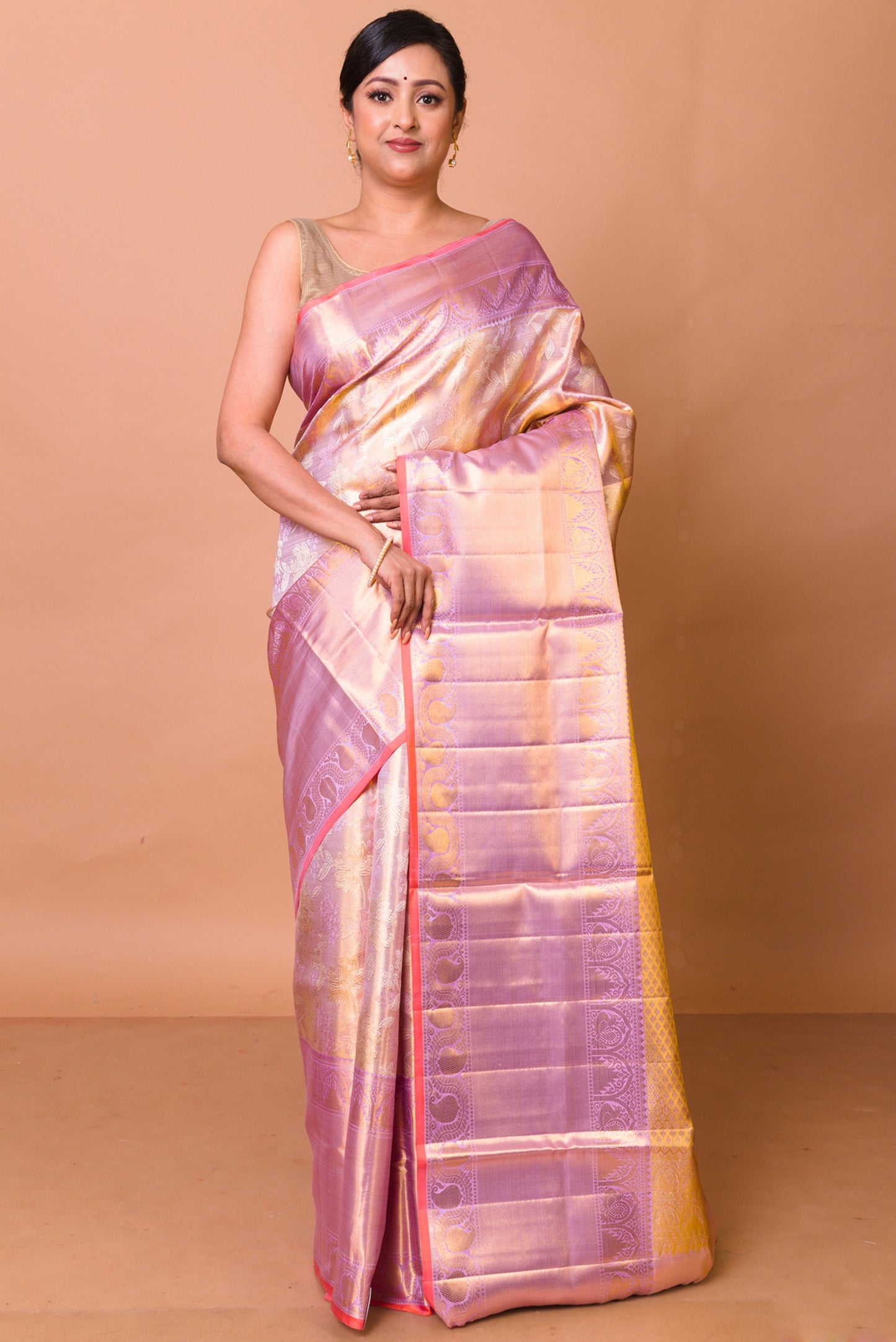 Kanchipuram Silk Tossue Brocade Pink Saree