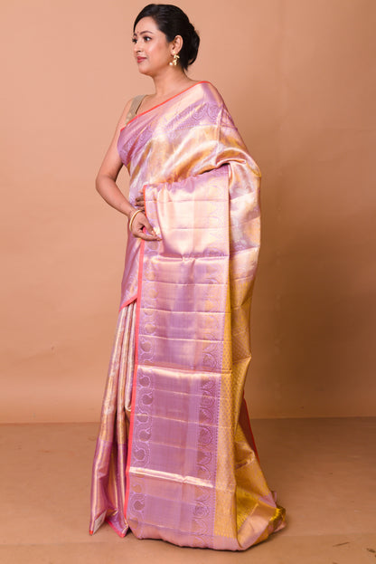 Kanchipuram Silk Tissue Brocade Pink Saree