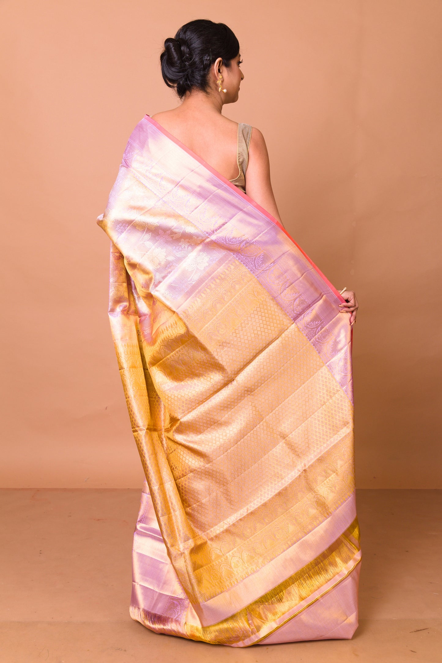 Kanchipuram Silk Tissue Brocade Pink Saree