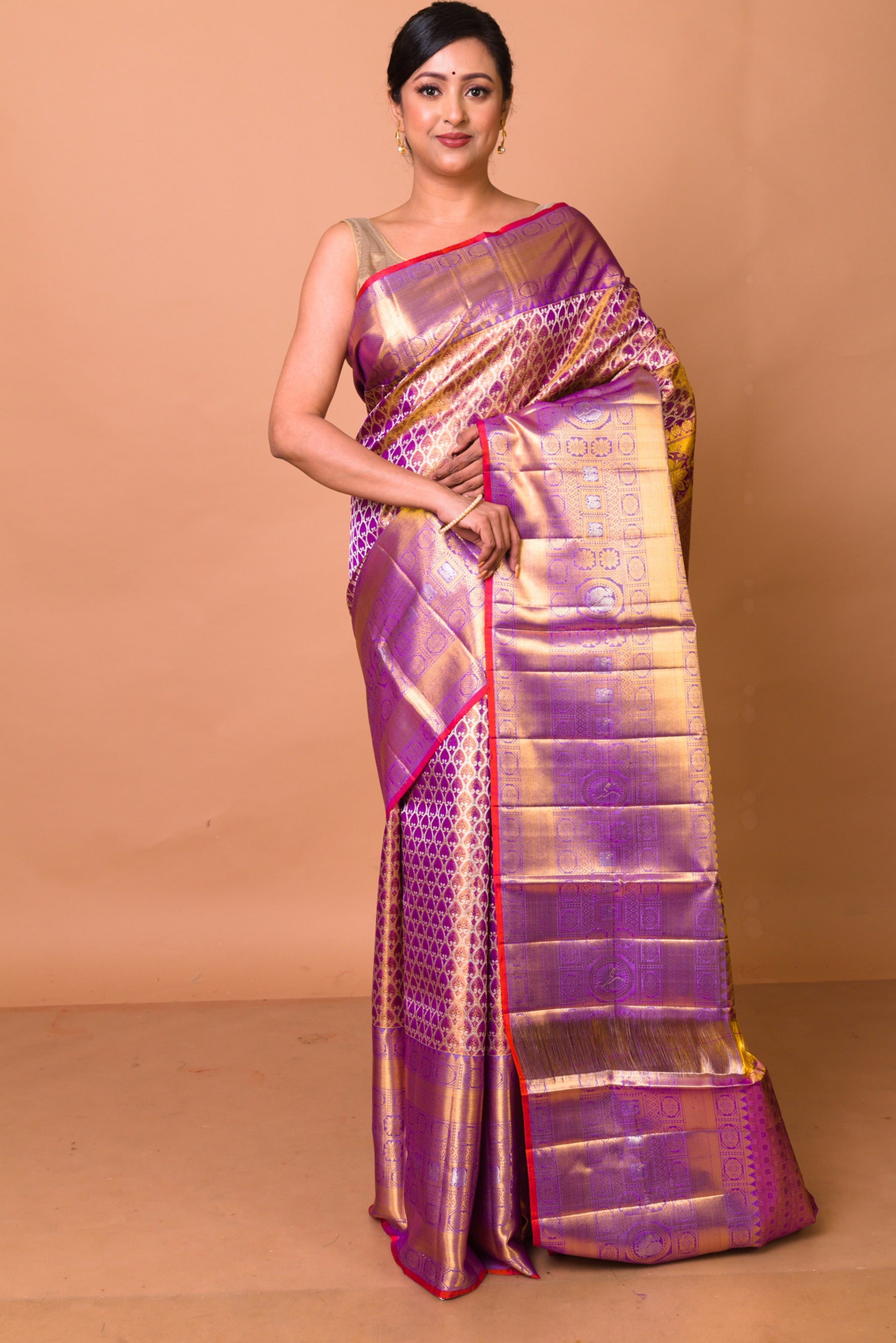 Kanchipuram Silk Tisssue Brocade Purple Saree