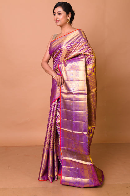 Kanchipuram Silk Tisssue Brocade Purple Saree