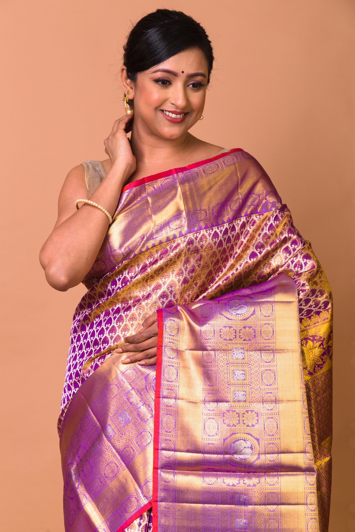 Kanchipuram Silk Tisssue Brocade Purple Saree