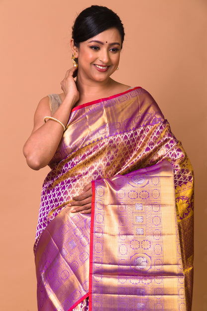 Kanchipuram Silk Tisssue Brocade Purple Saree