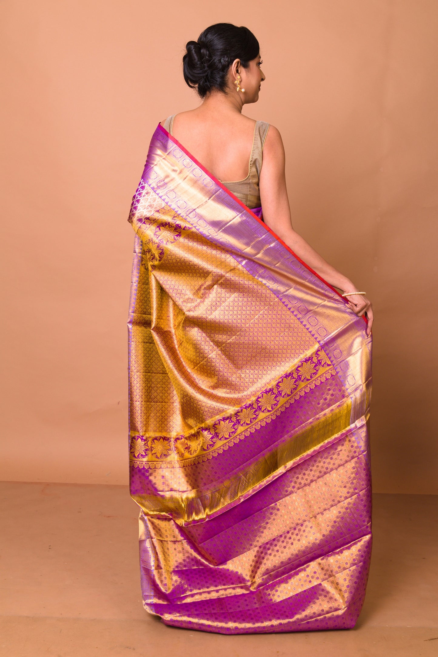 Kanchipuram Silk Tisssue Brocade Purple Saree