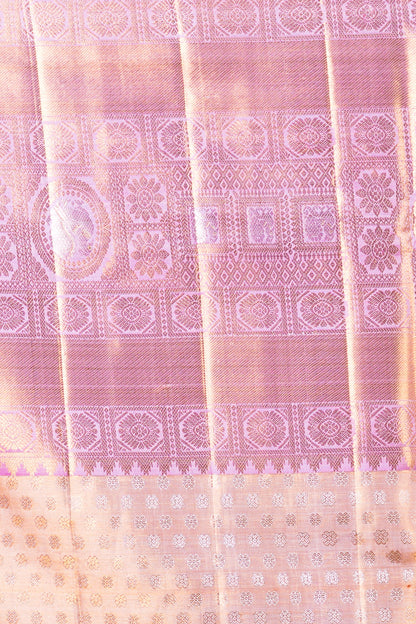 Kanchipuram Silk Tissue Criss Criss Checks And Butta Cream Saree