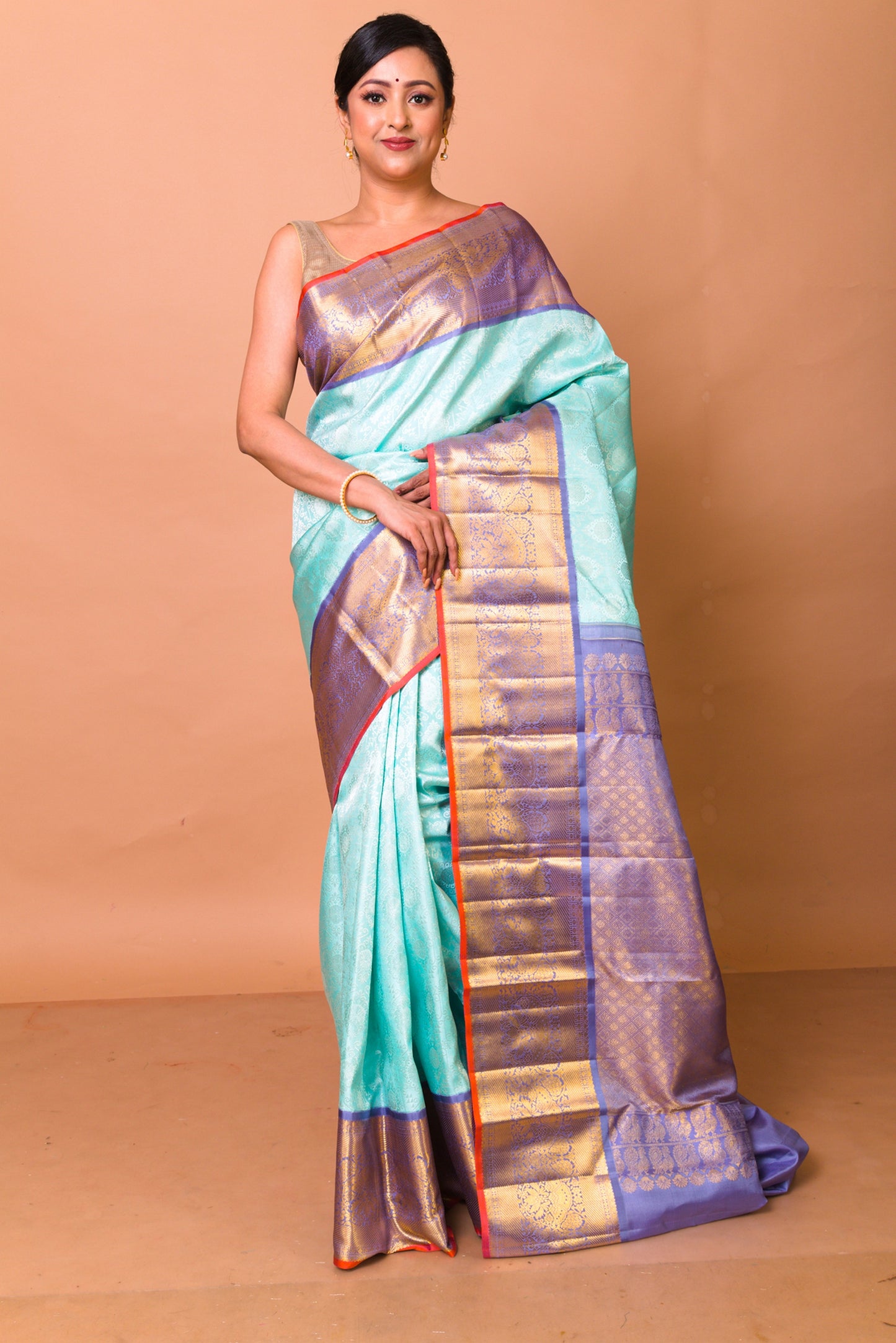 Kanchipuram Silk Brocade Sky Blue Saree