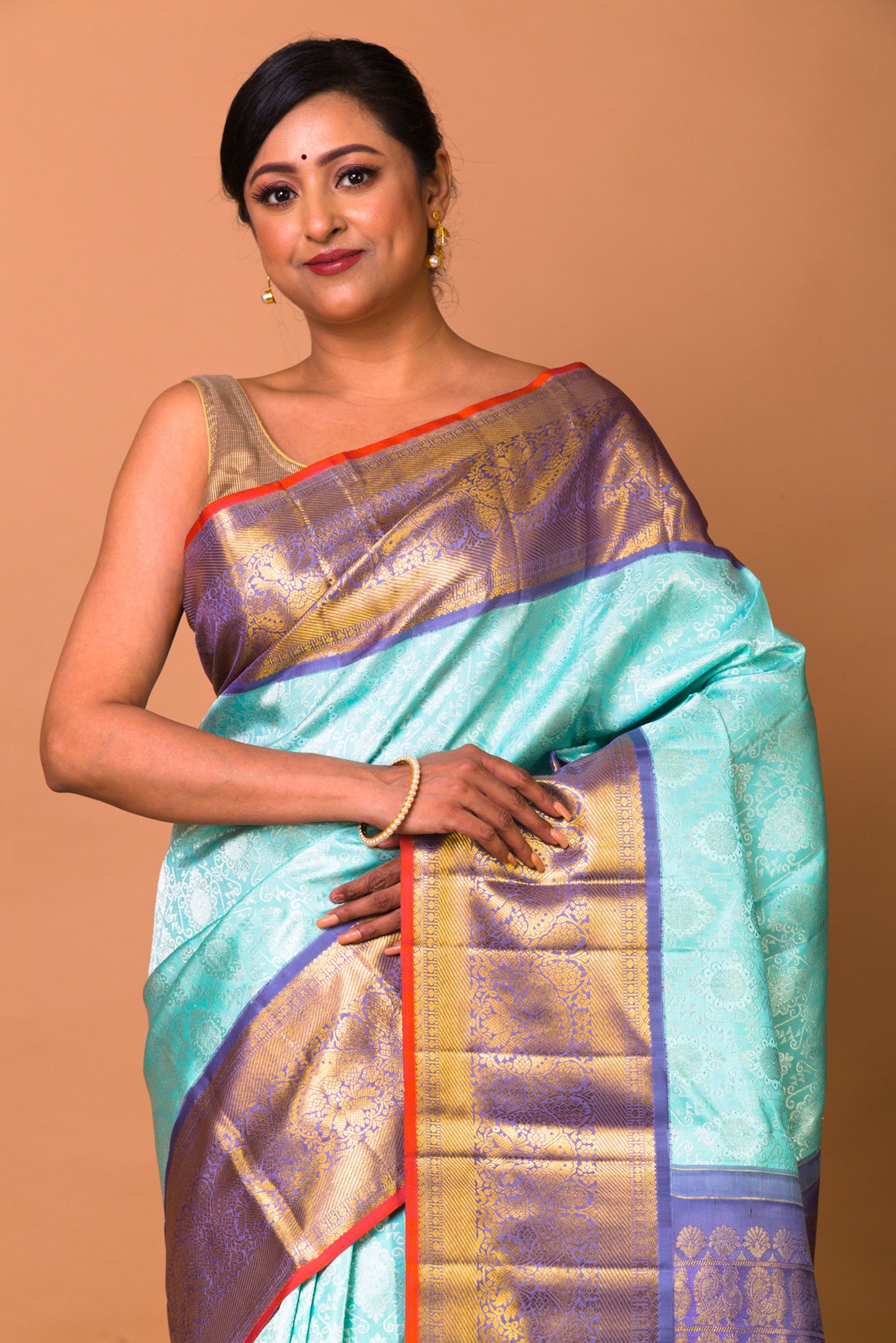 Kanchipuram Silk Brocade Sky Blue Saree