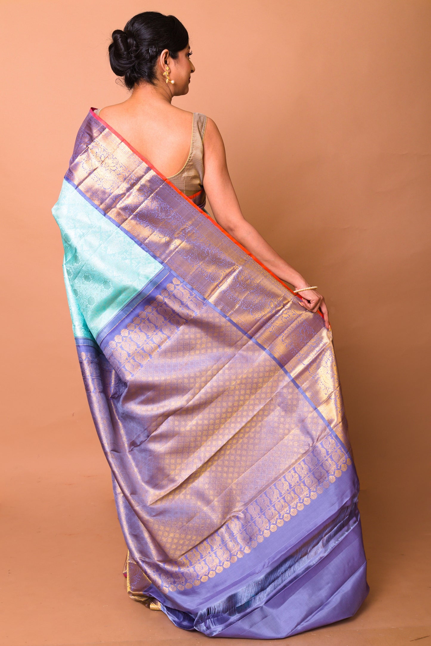 Kanchipuram Silk Brocade Sky Blue Saree