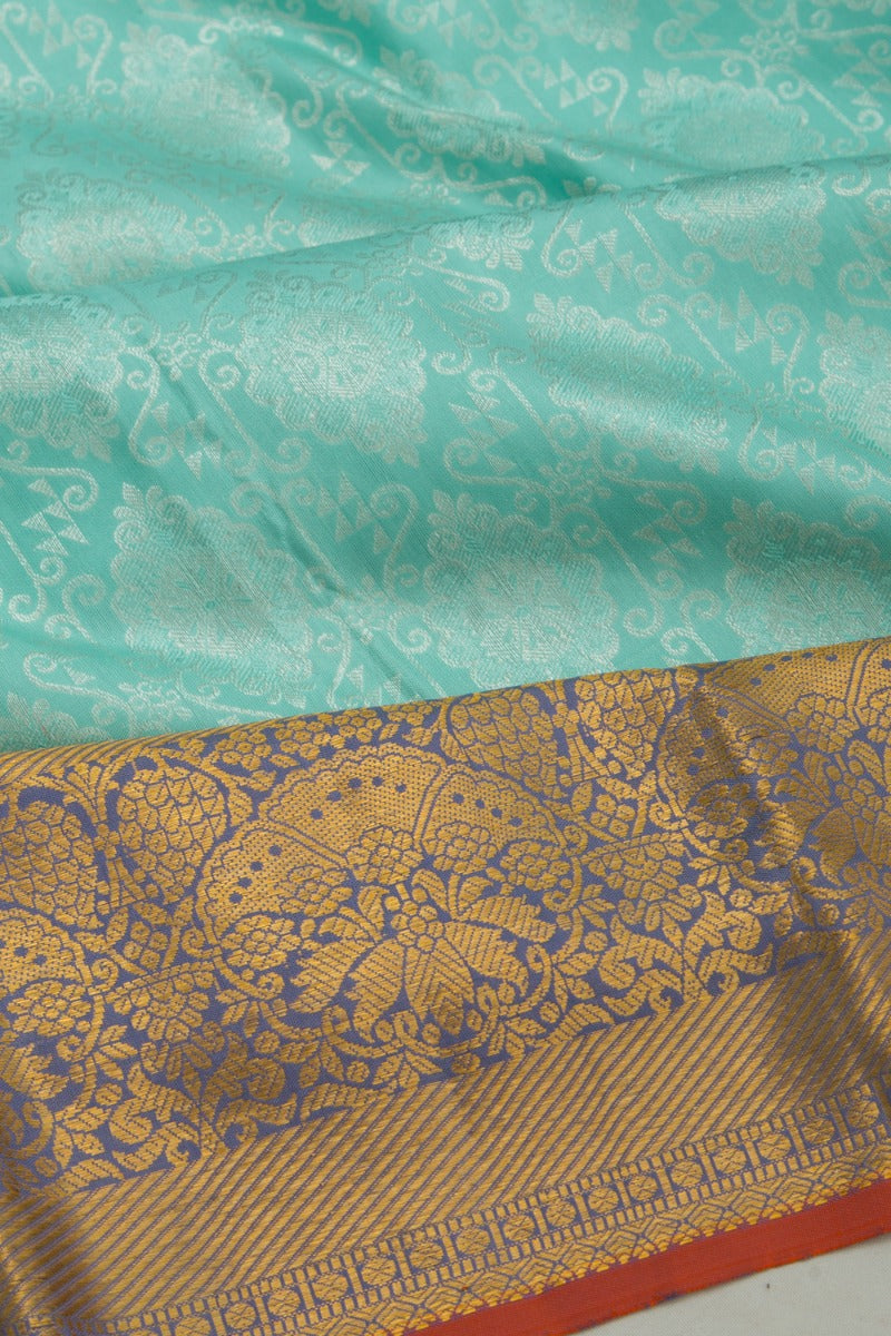 Kanchipuram Silk Brocade Sky Blue Saree