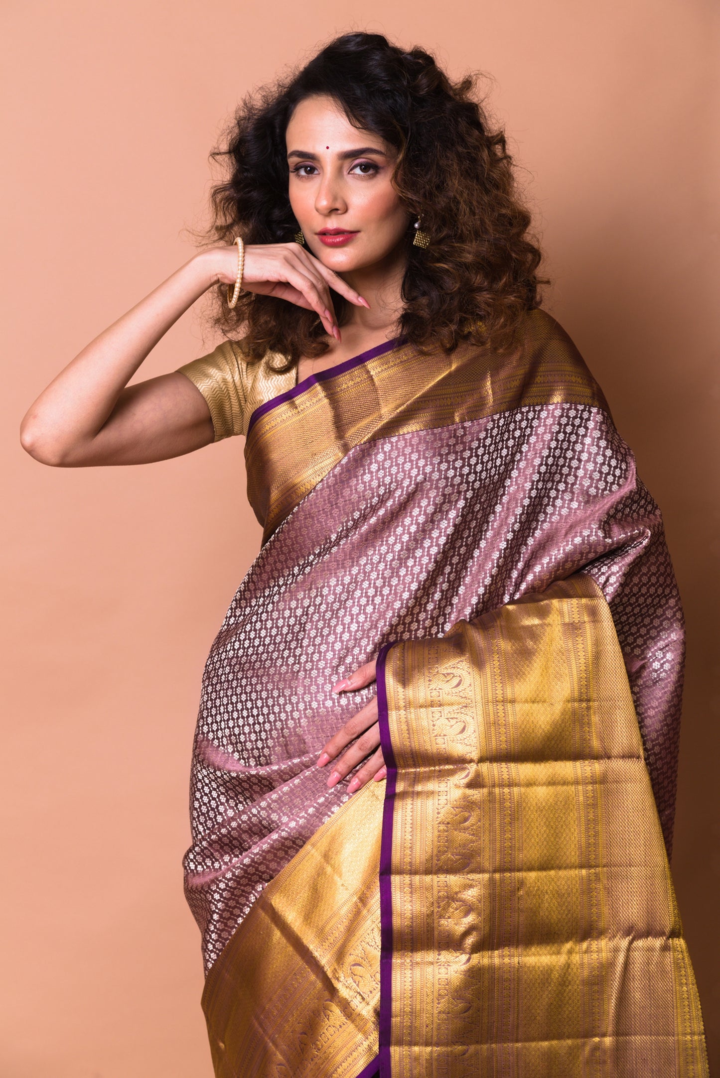 Kanchipuram Silk Brocade Choco Brown Saree
