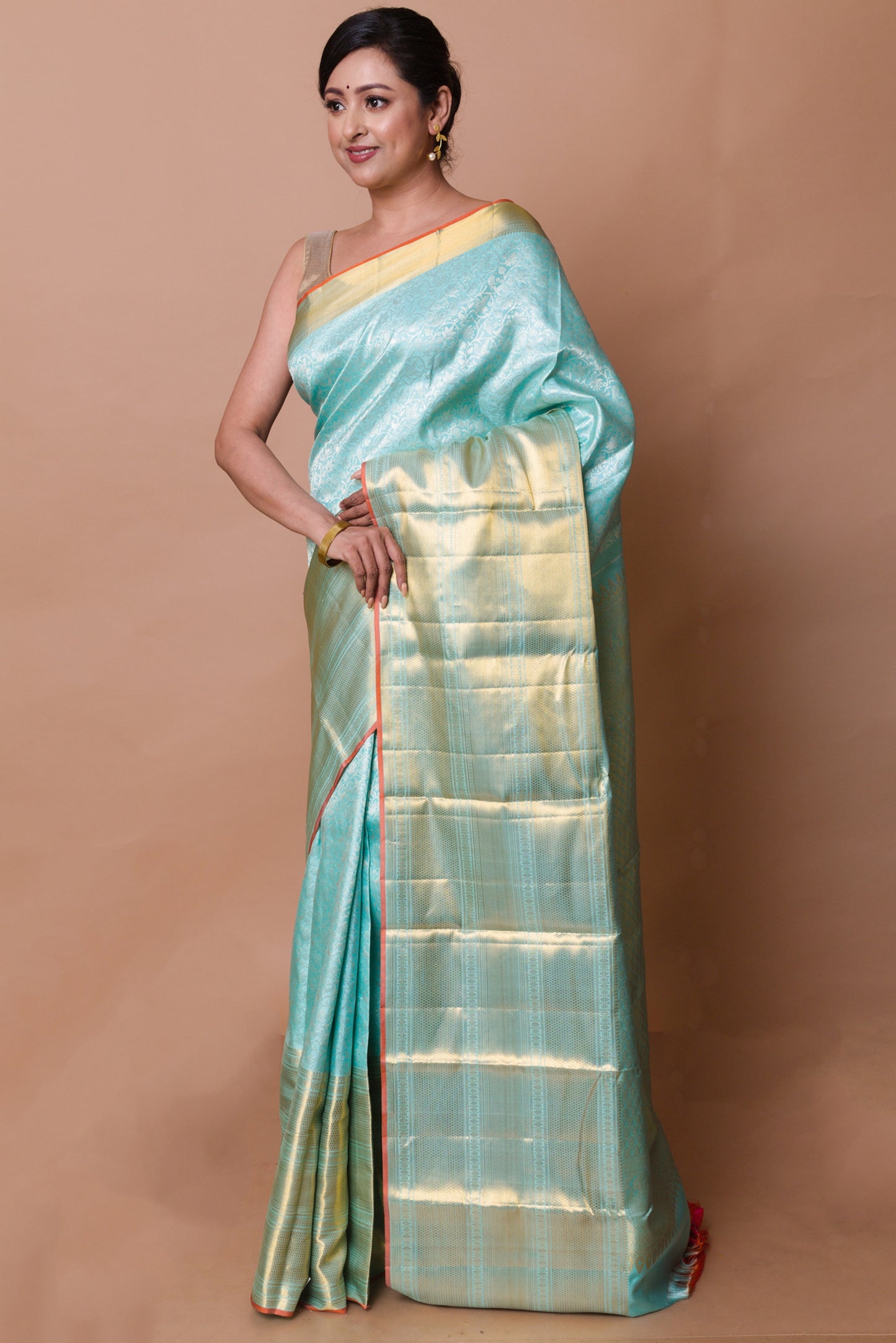 Kanchipuram Silk Brocade Sky Blue Saree
