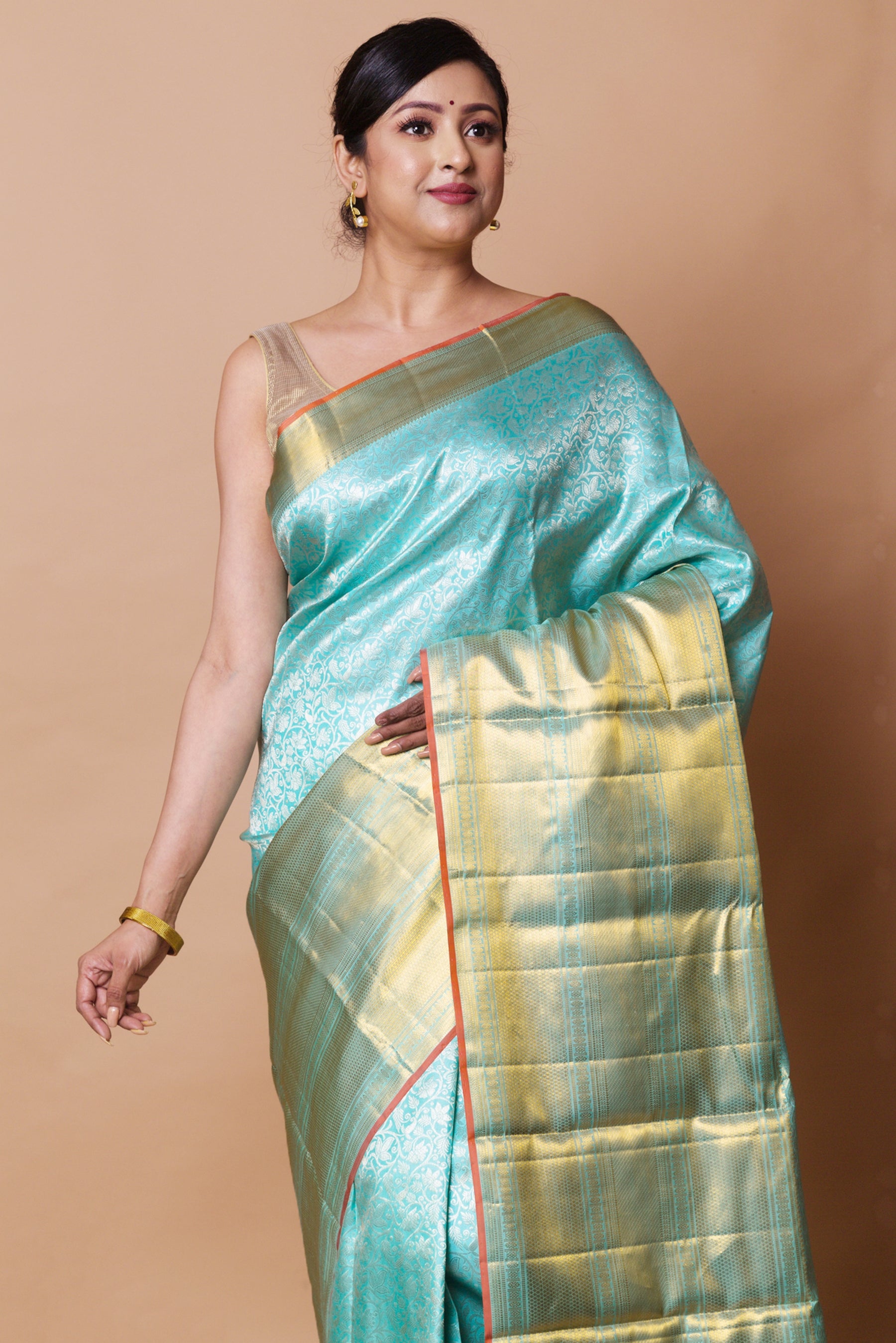 Kanchipuram Silk Brocade Sky Blue Saree