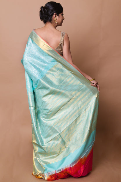 Kanchipuram Silk Brocade Sky Blue Saree