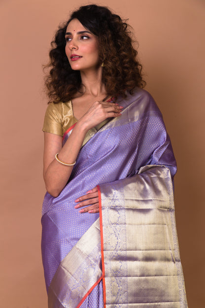 Kanchipuram Silk Brocade Violet Saree
