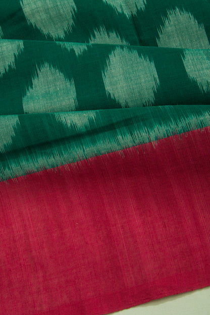 Pochampally Cotton Ikat Dark Green Saree