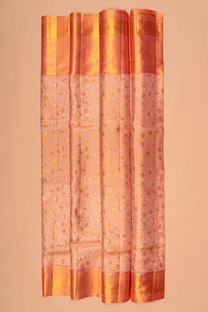 Kanchipuram Silk Tissue Brocade Pink Saree