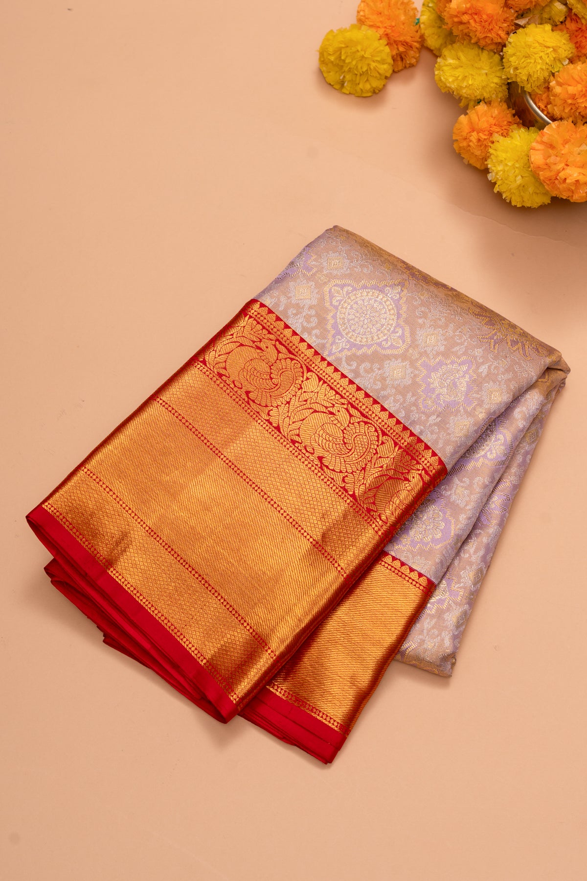 Kanchipuram Silk Tissue Brocade Lavender Saree