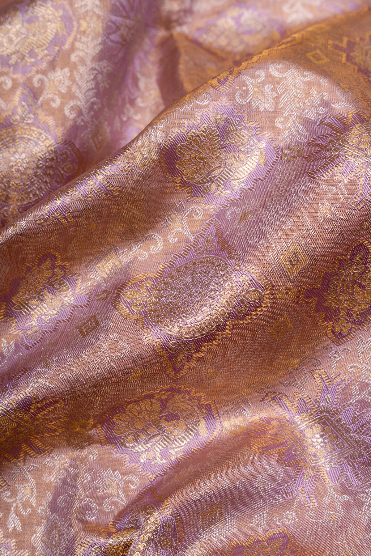 Kanchipuram Silk Tissue Brocade Lavender Saree
