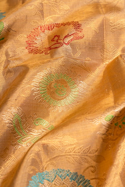 Kanchipuram Silk Tissue Brocade Jaal Gold Saree With Paithani Inspired Border