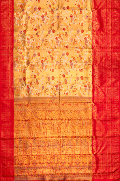 Kanchipuram Silk Tissue Jaal Gold Saree
