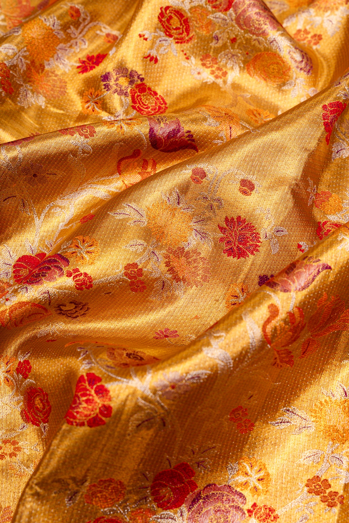 Kanchipuram Silk Tissue Jaal Gold Saree