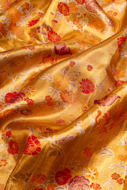 Kanchipuram Silk Tissue Jaal Gold Saree