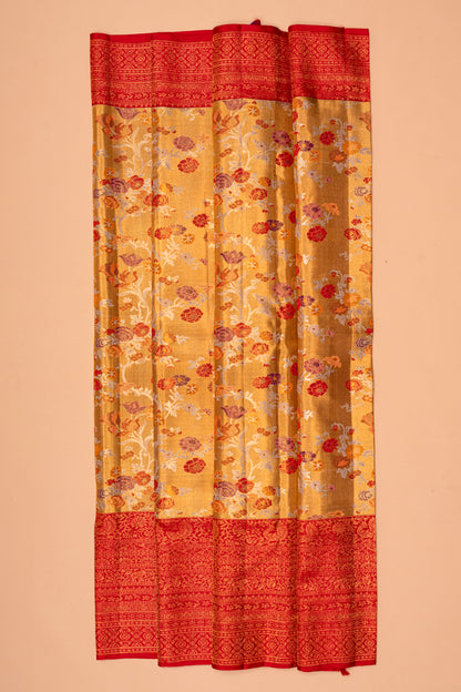 Kanchipuram Silk Tissue Jaal Gold Saree