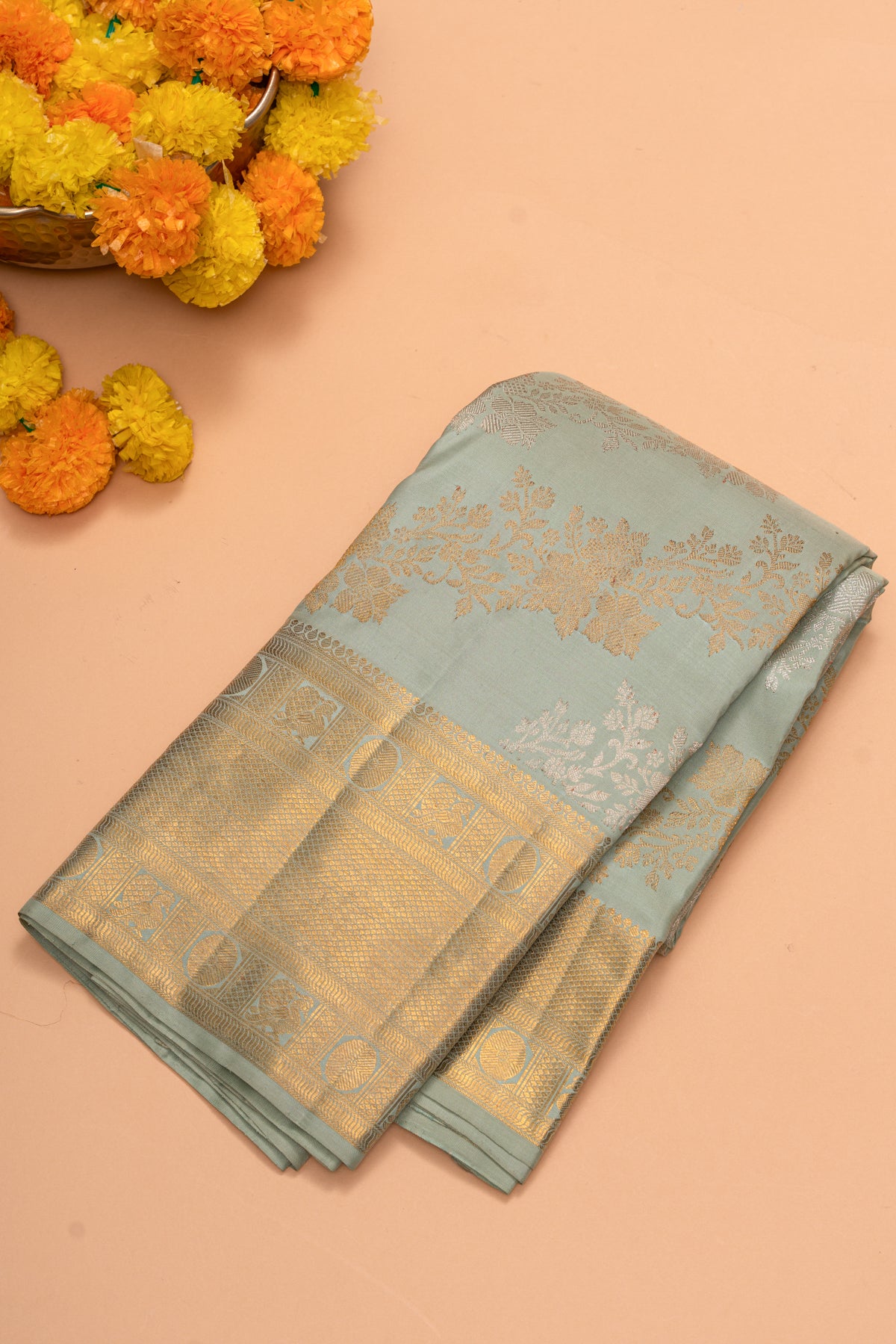 Kanchipuram Silk Jaal Pastel Blue Saree