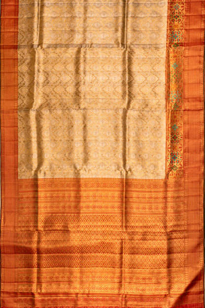 Kanchipuram Silk Tissue Brocade Gold Saree