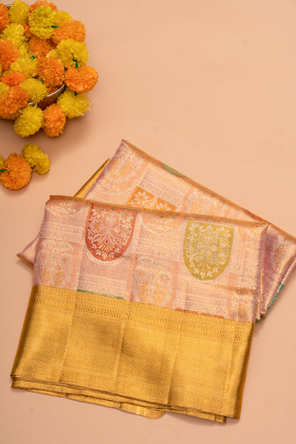 Kanchipuram Silk Tissue Brocade Peach Saree