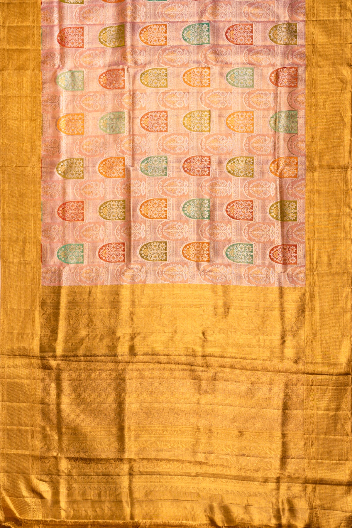 Kanchipuram Silk Tissue Brocade Peach Saree