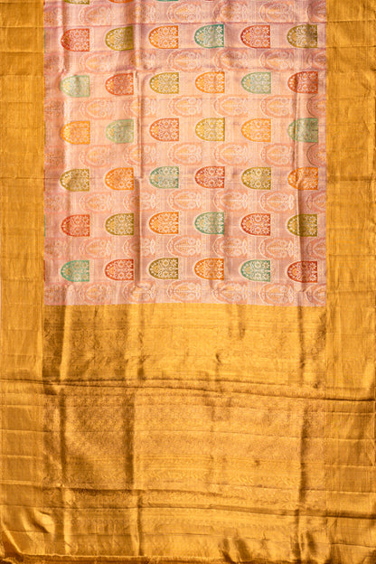Kanchipuram Silk Tissue Brocade Peach Saree