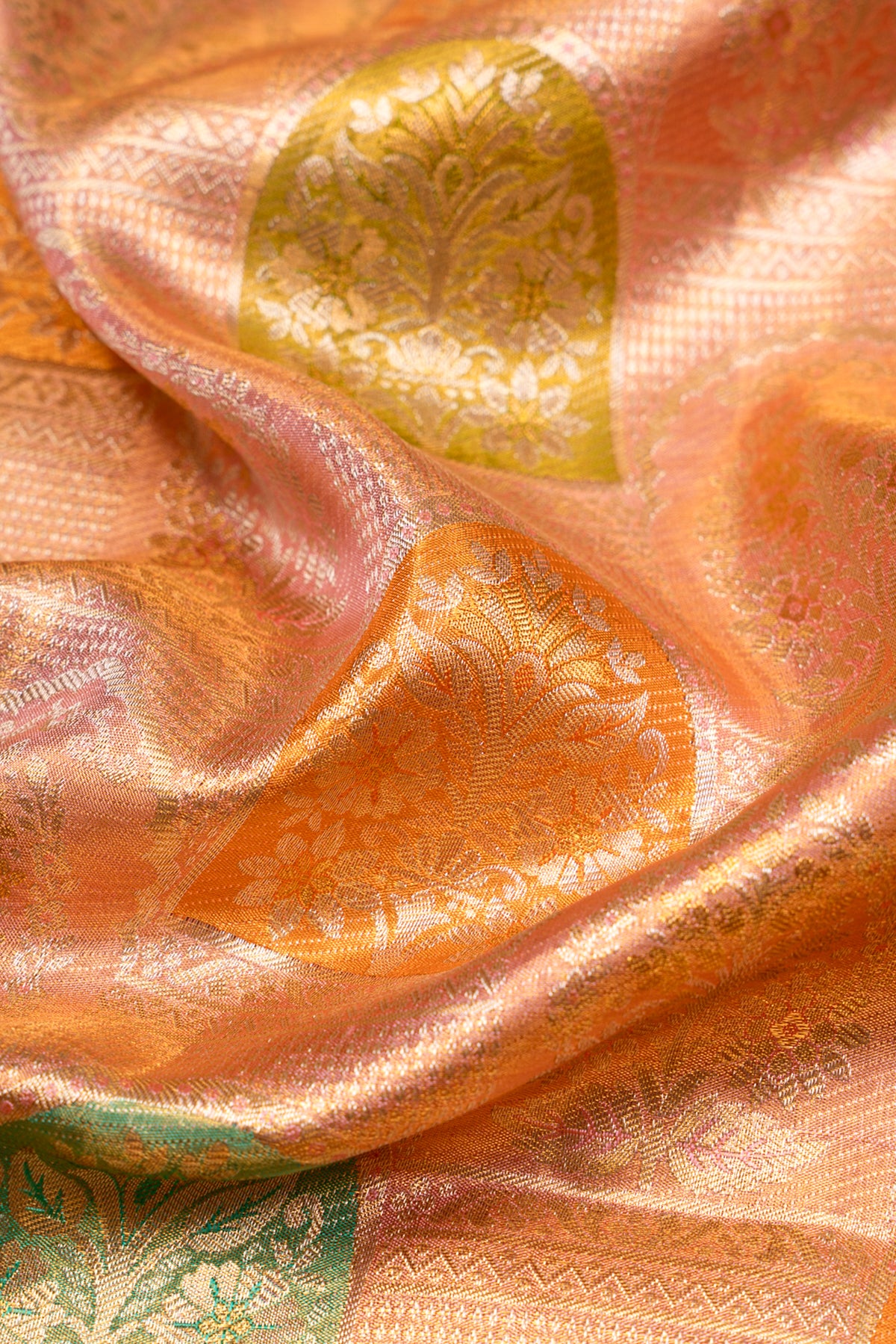 Kanchipuram Silk Tissue Brocade Peach Saree