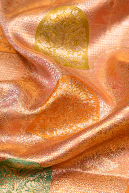 Kanchipuram Silk Tissue Brocade Peach Saree