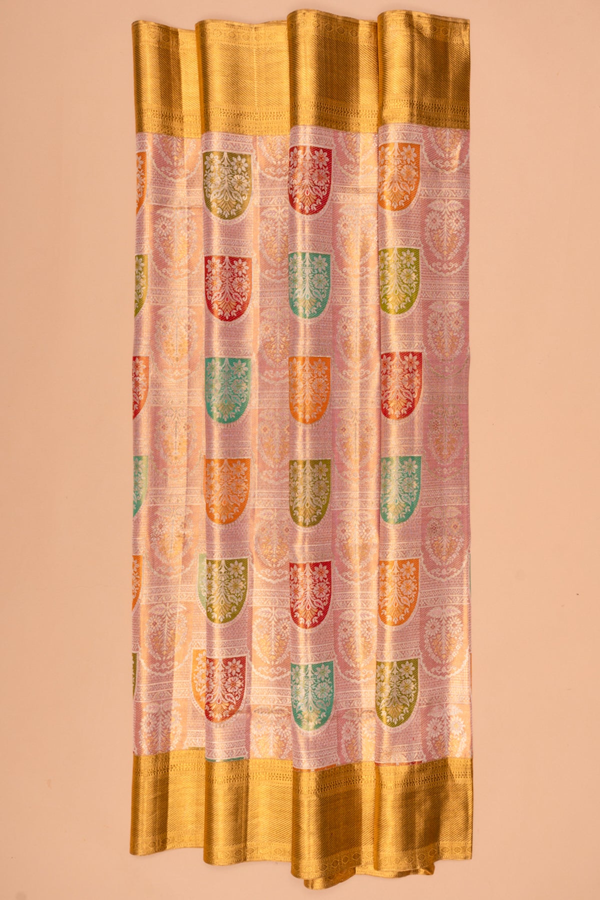 Kanchipuram Silk Tissue Brocade Peach Saree