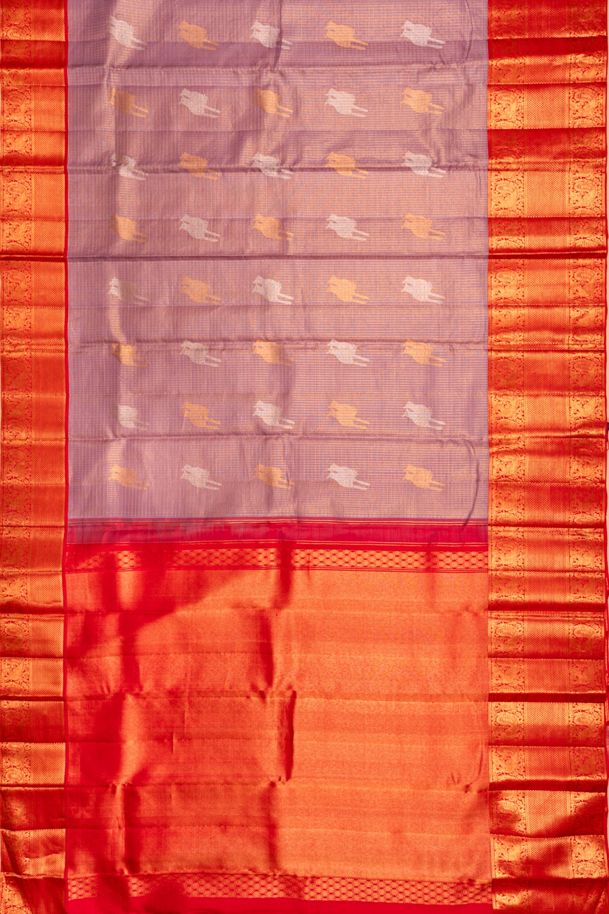 Kanchipuram Silk Checks And Butta Lavender Saree