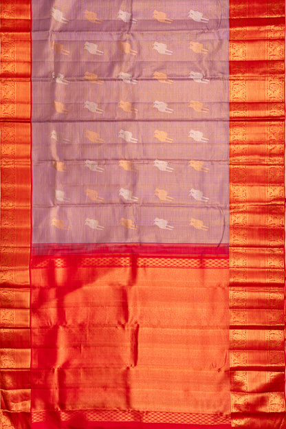 Kanchipuram Silk Checks And Butta Lavender Saree