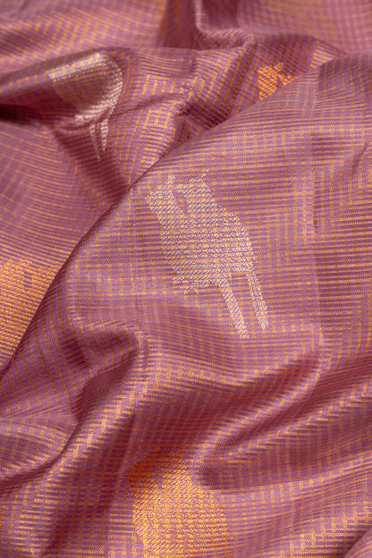 Kanchipuram Silk Checks And Butta Lavender Saree
