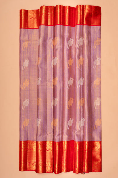 Kanchipuram Silk Checks And Butta Lavender Saree