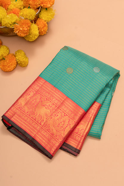 Kanchipuram Silk Checks And Butta Sea Green Saree