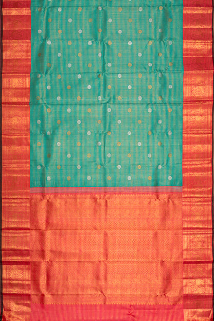 Kanchipuram Silk Checks And Butta Sea Green Saree