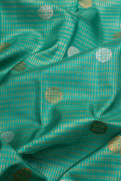Kanchipuram Silk Checks And Butta Sea Green Saree