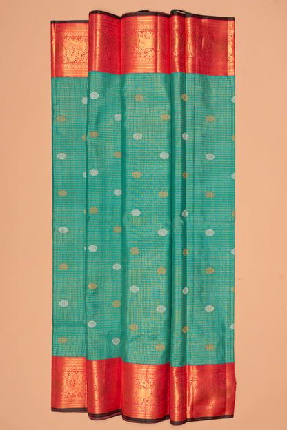 Kanchipuram Silk Checks And Butta Sea Green Saree