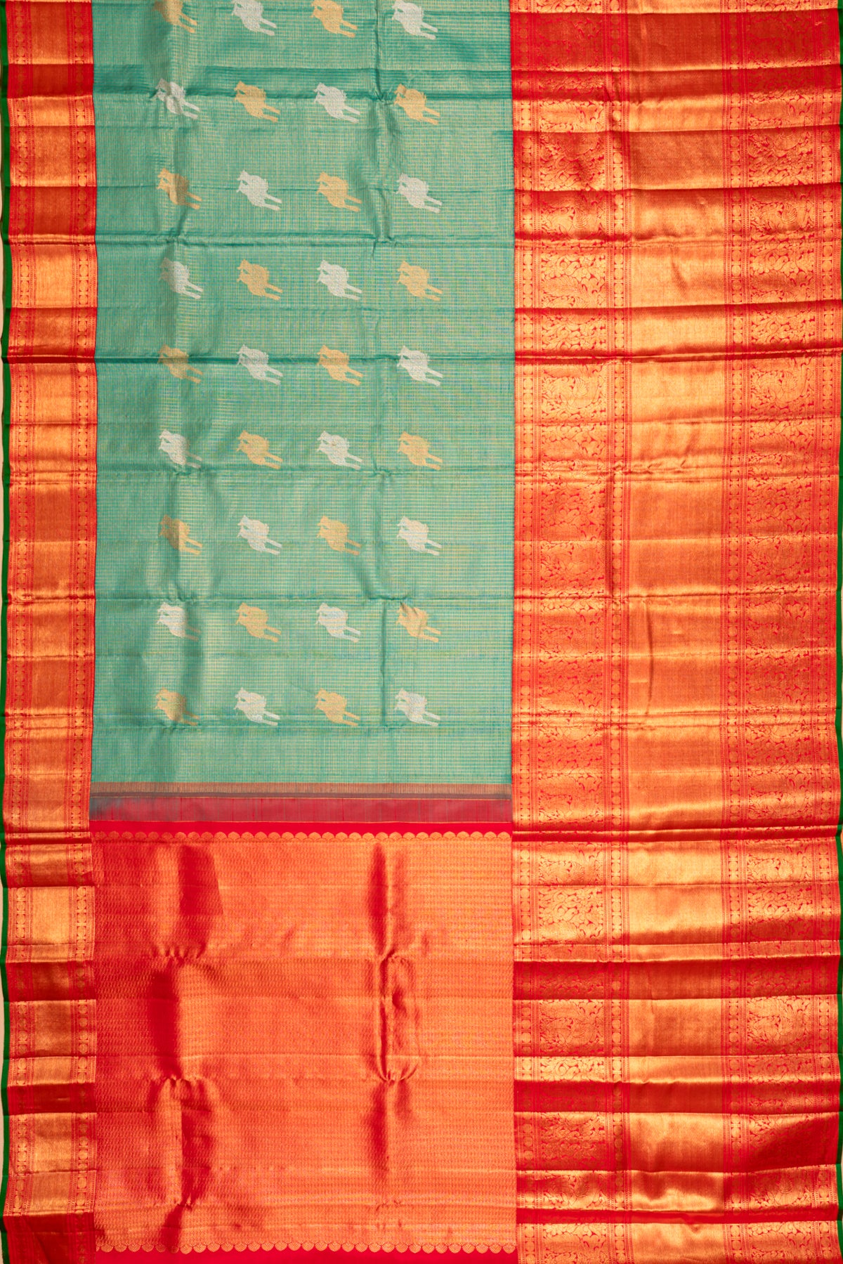 Kanchipuram Silk Checks And Butta Green Saree