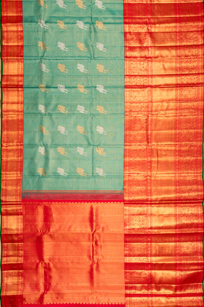 Kanchipuram Silk Checks And Butta Green Saree