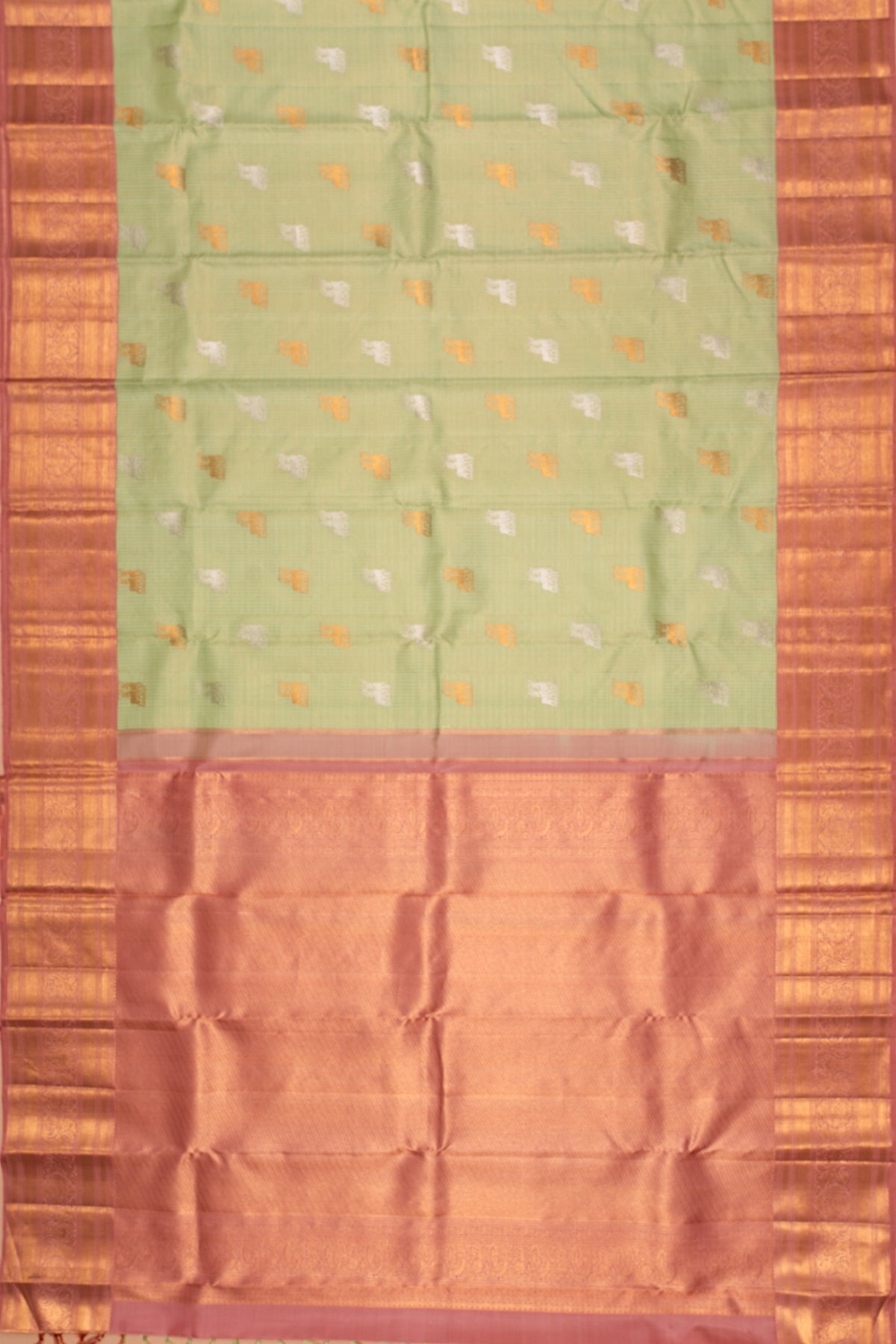 Kanchipuram Silk Checks And Butta Pastel Green Saree