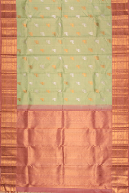 Kanchipuram Silk Checks And Butta Pastel Green Saree