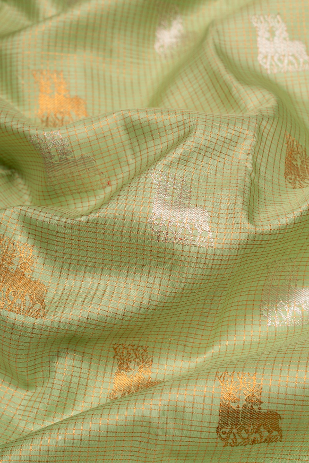 Kanchipuram Silk Checks And Butta Pastel Green Saree