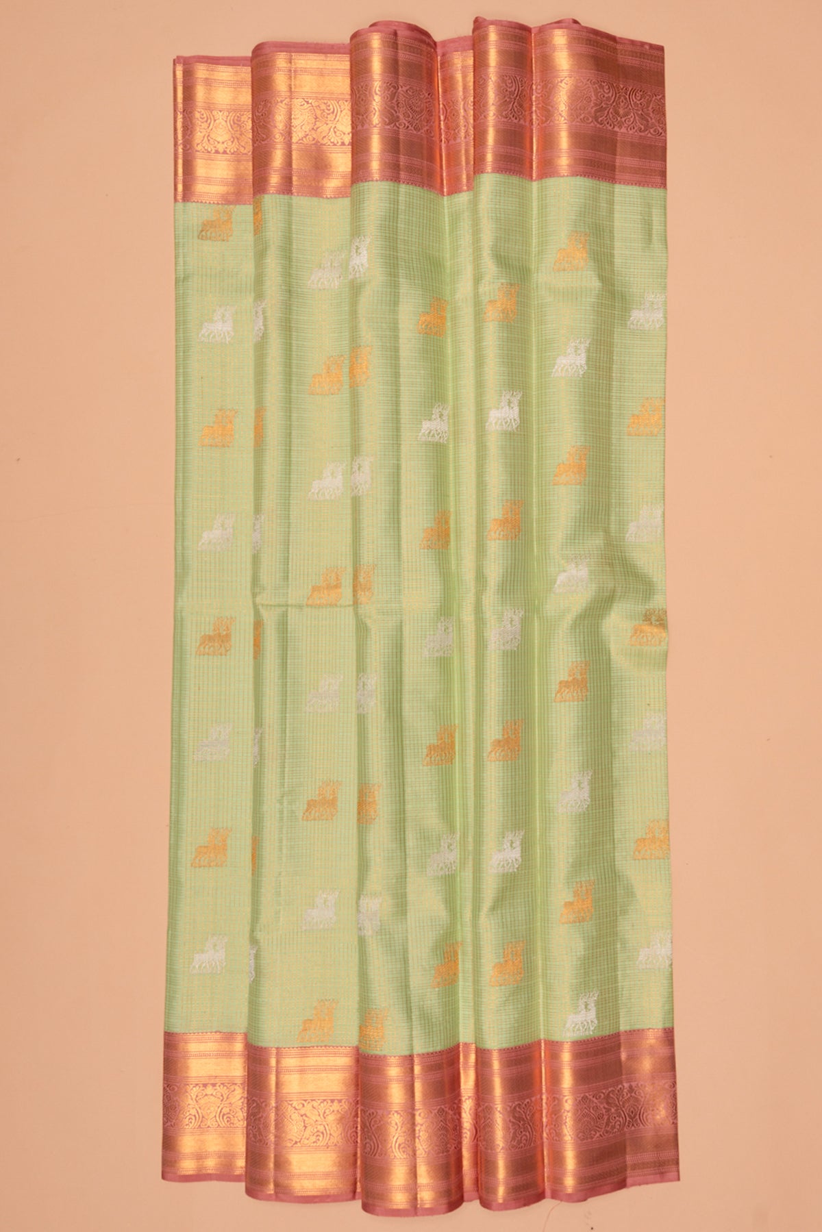 Kanchipuram Silk Checks And Butta Pastel Green Saree