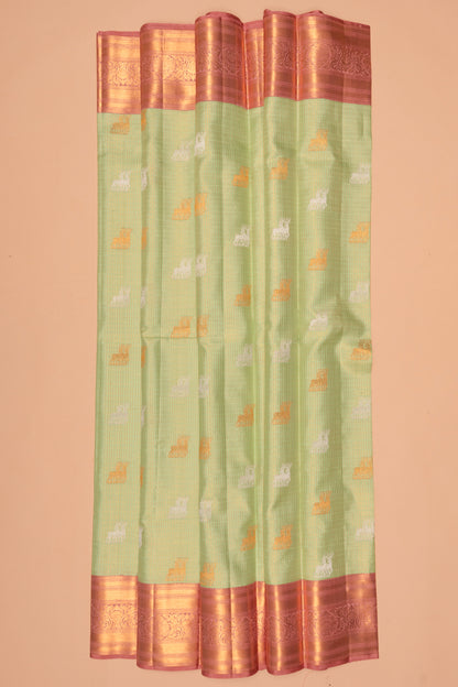 Kanchipuram Silk Checks And Butta Pastel Green Saree